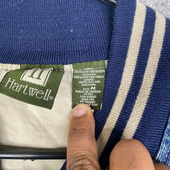 VINTAGE Denim Jacket Mens Medium Bomber Varsity Cotton Snap 90's Diehards - Picture 7 of 13